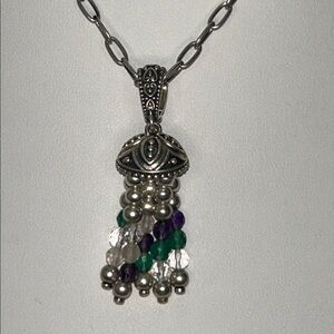 NWOT Carolyn Pollack Designer Multi Gemstone Sterling Silver Tassel Necklace